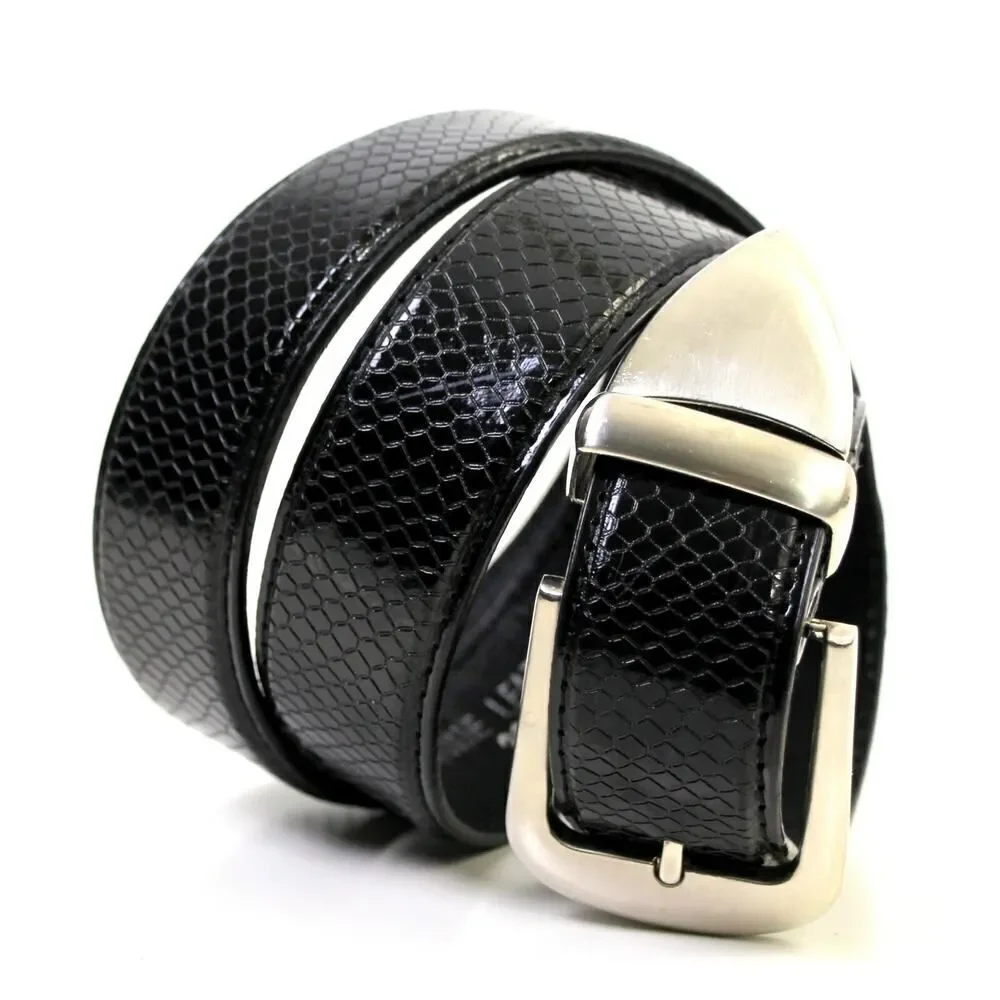 SNAKE EMBOSSED BLACK GENUINE LEATHER 1 1/4